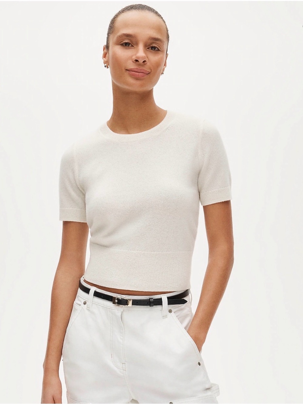 J. Crew Cashmere Cream Short-Sleeve Crewneck Crop Top